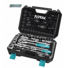 TOTAL - Trusa de chei tubulare 1/2+1/4 cu antrenor 44 piese (INDUSTRIAL)
